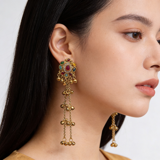 Multicolor Kundan Chain Drop Earrings | BME