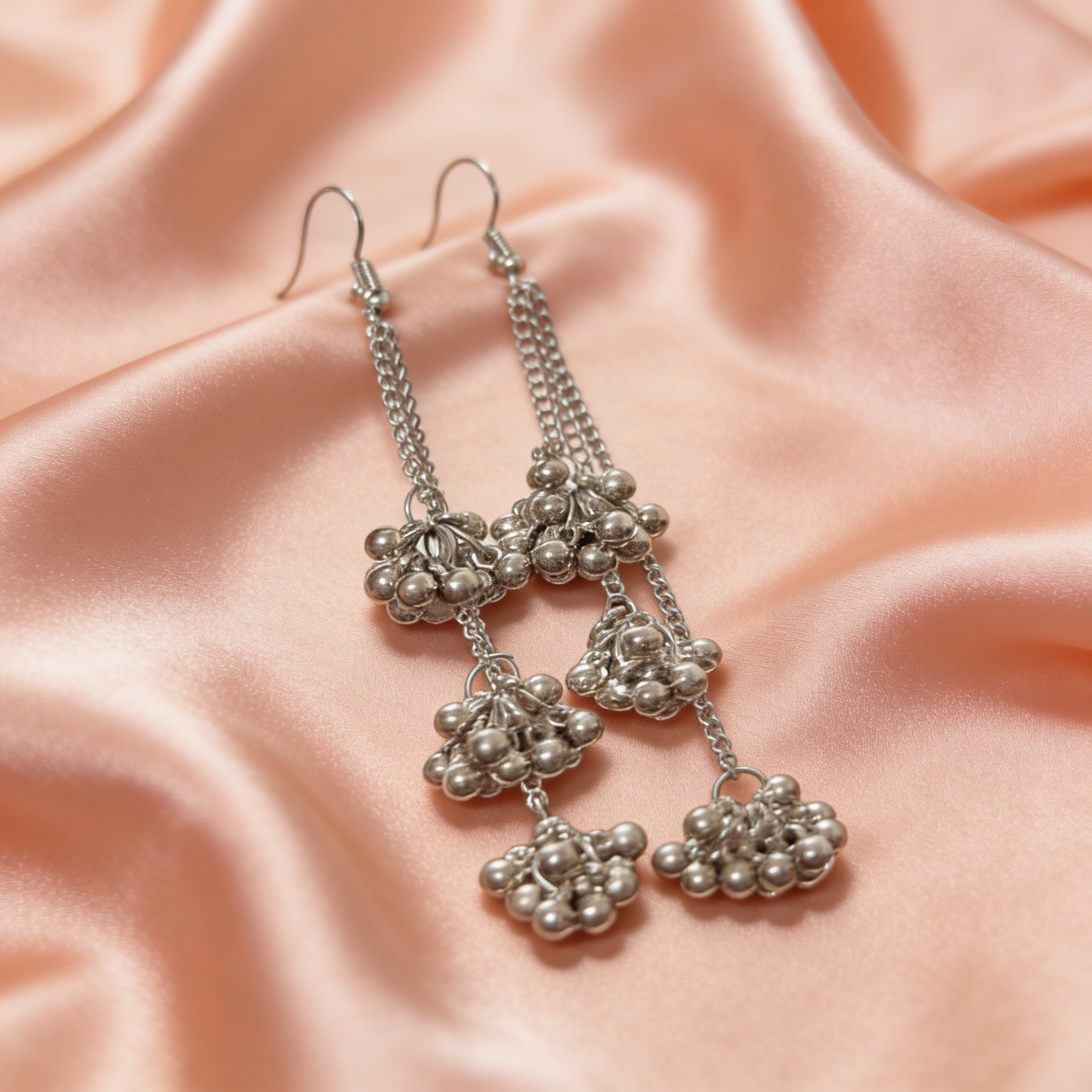Silver Chain Ghungroo Drop Earrings