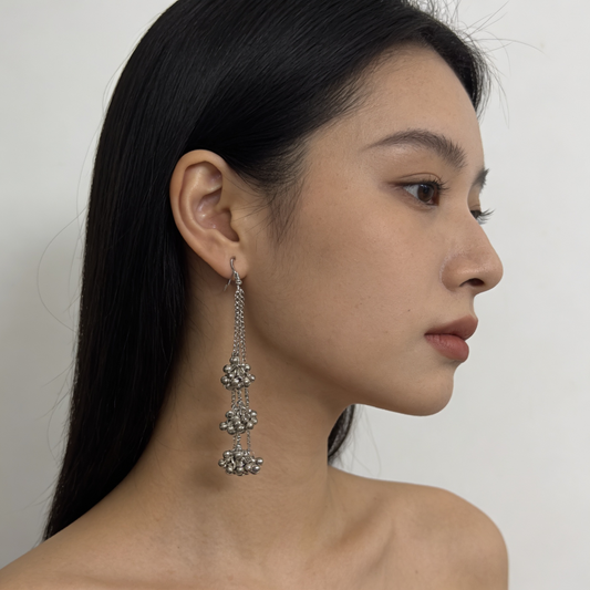 Silver Chain Ghungroo Drop Earrings | BME