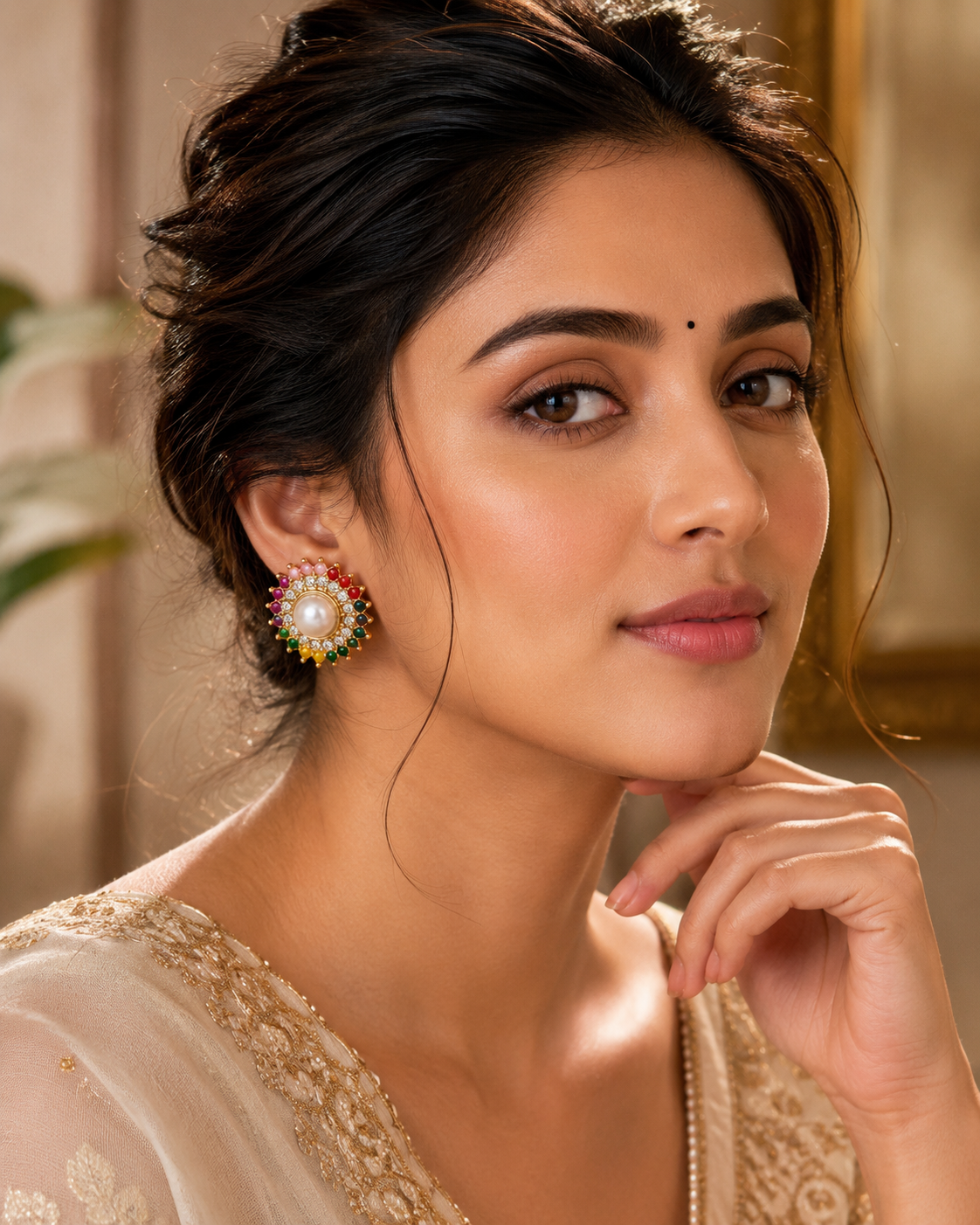 Multicolor Pearl Stud Earrings