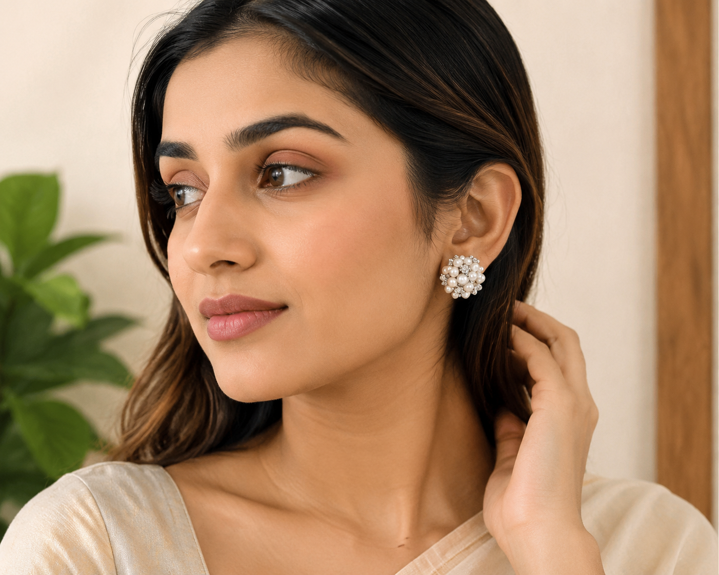 Pearl Cluster Crystal Stud Earrings