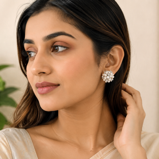 Pearl Cluster Crystal Stud Earrings