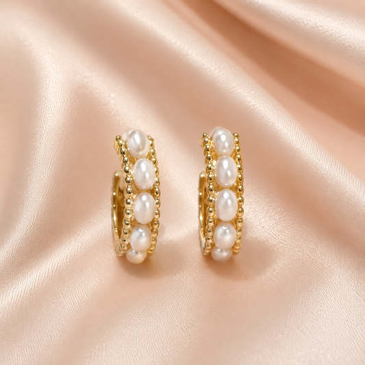 Gold-Plated Pearl Hoop Earrings