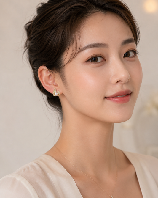 Golden Pearl Swan Stud Earrings
