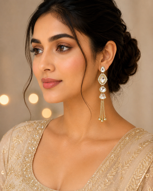 Gold-Toned Kundan Tassel Earrings