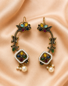 Antique Gold Multicolour Pearl Drop Earrings