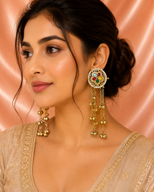 Antique Gold Floral Pearl Tassel Earrings | BME