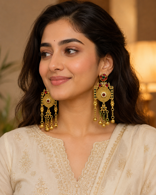 Antique Gold Statement Chandbali Earrings