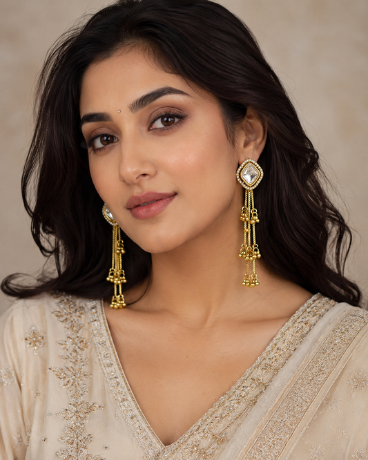 Gold-Toned Kundan Chain Tassel Earrings