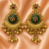 Antique Gold Green Stone Chandbali Earrings