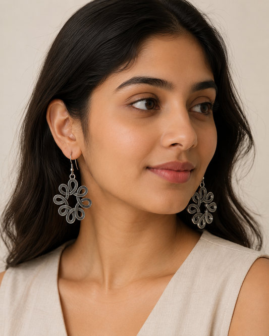 Oxidised Silver Spiral Loop Statement Earrings