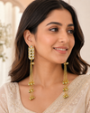 Gold Kundan Chain Kashmiri Earrings