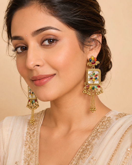 Multicolor Stone Square Dangling Earrings | BME