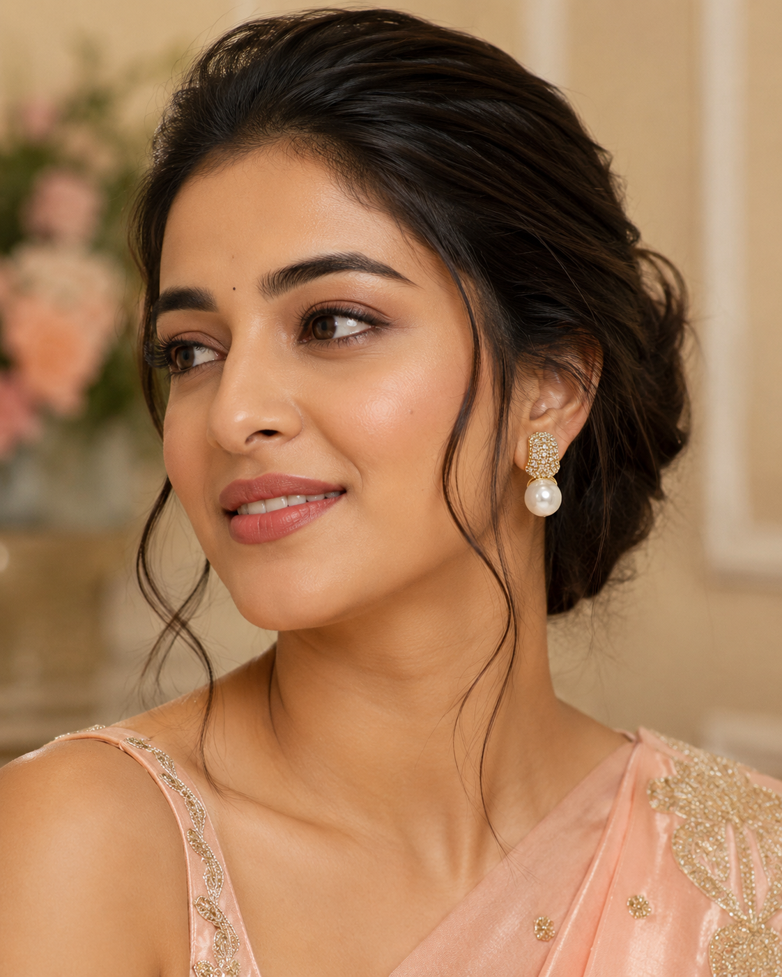 Pearl and Golden Piece AD Earrings