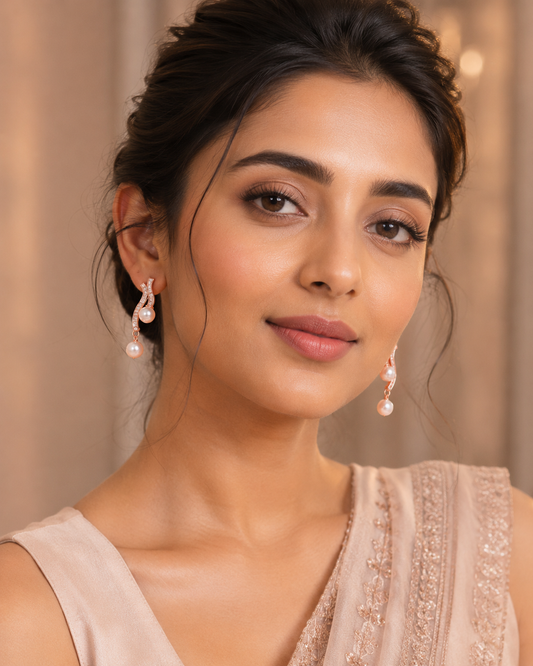 Fish Type Ad Rose Gold Pearl Drop Earrings