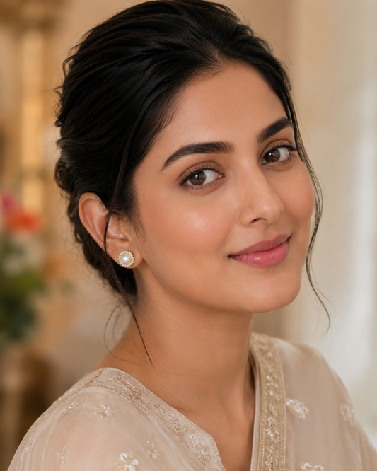 Pearl Studs Gold-Tone Statement Earrings