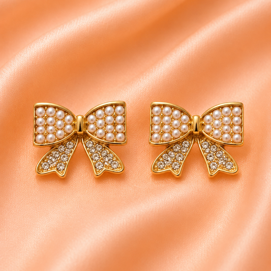 Pearl Bow Stud Earrings