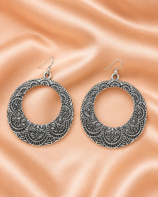 Oxidised Silver Round Hoop Earrings