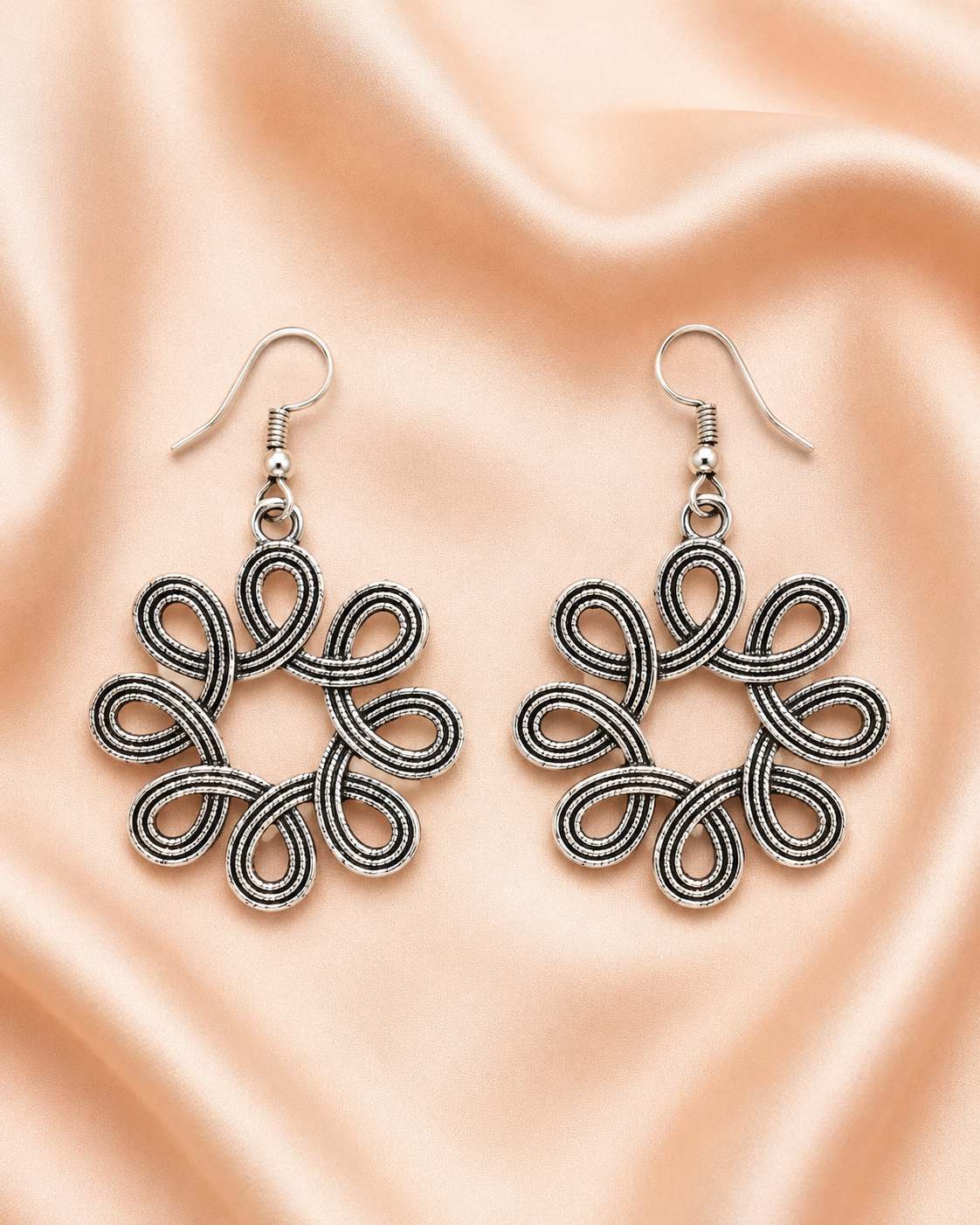 Oxidised Silver Spiral Loop Statement Earrings