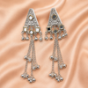 Silver Mirror Triangle Chain Tassel Kashmiri Earrings