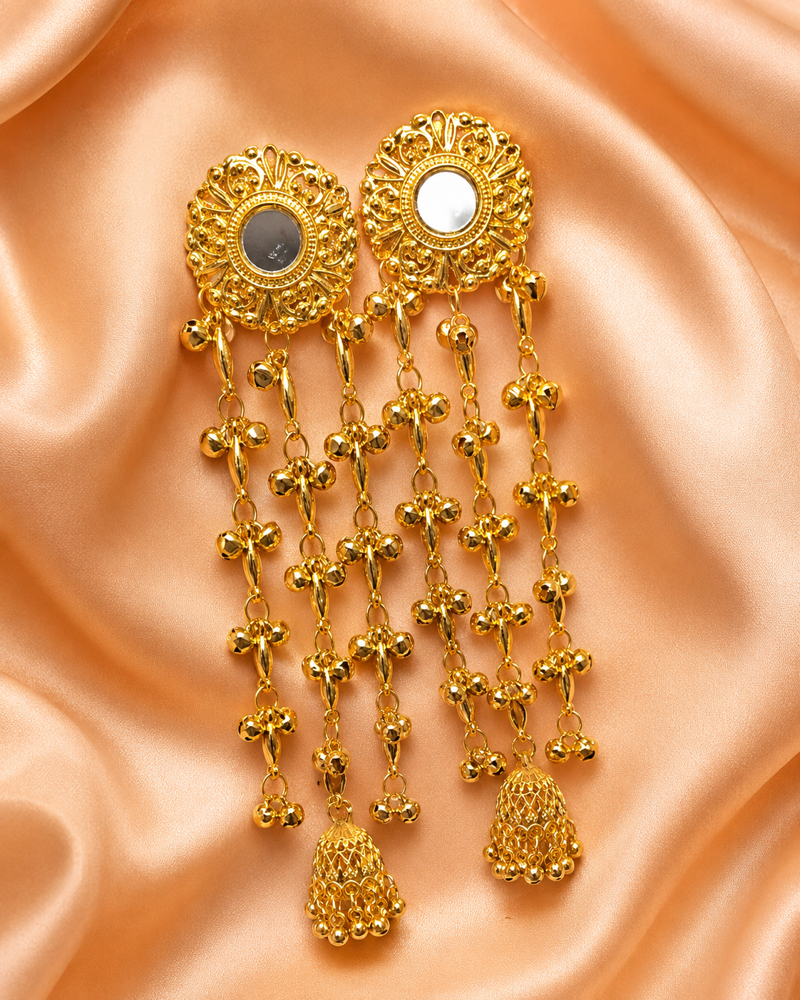 Kashmiri Mirror Jhumka Chain Earrings