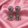 Multicolor Oxidised Silver Jhumka Earrings