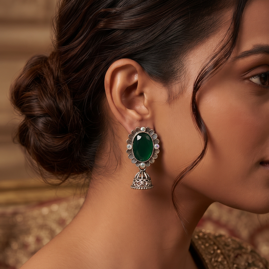 Oxidized Silver Jhumka Earrings for Women