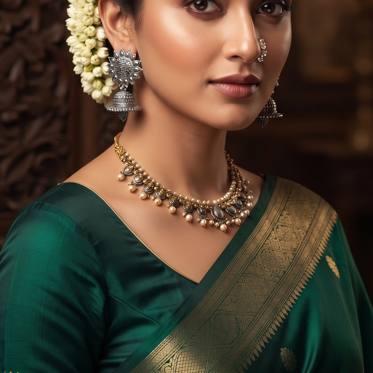 Oxidized Silver Sunflower Jhumka Earrings for Women