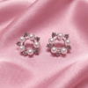 Silver-Tone Pearl & Crystal Circular Stud Earrings for Women