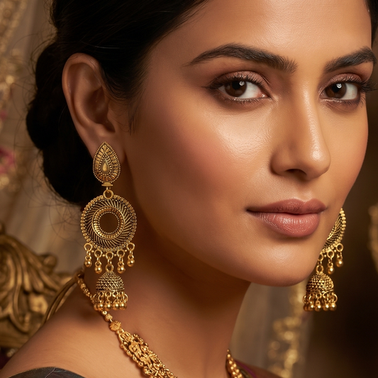 Antique Gold Traditional Jhumka Drop Earrings