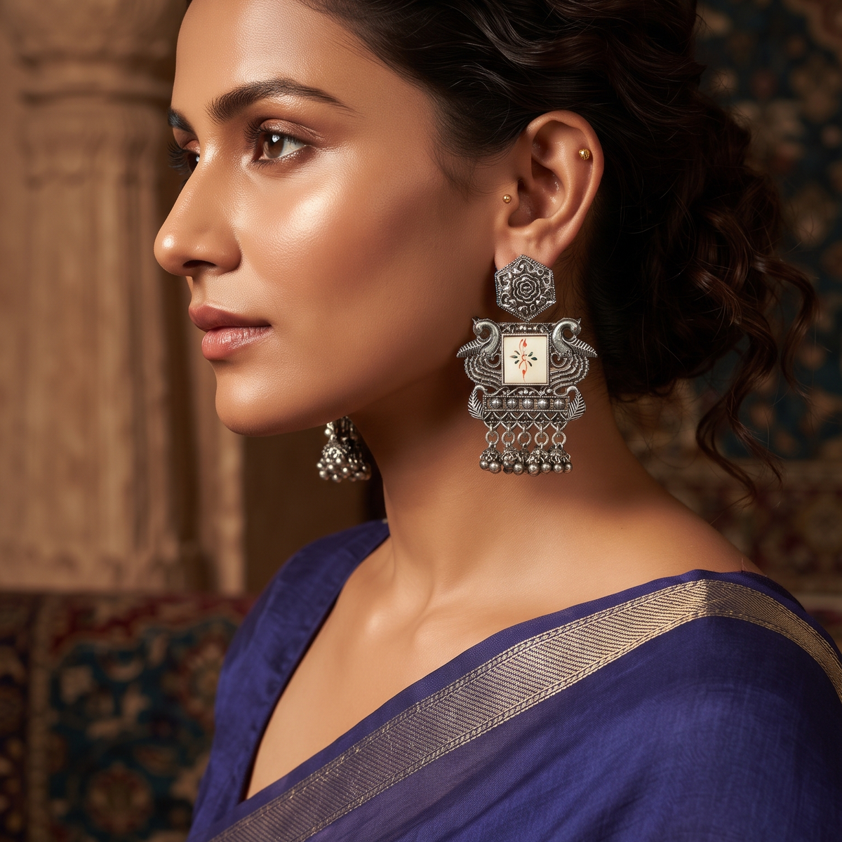 Oxidized Silver Traditional Tribal Earrings for Women