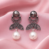 Oxidised Silver Multicolor Stone Pearl Drop Earrings