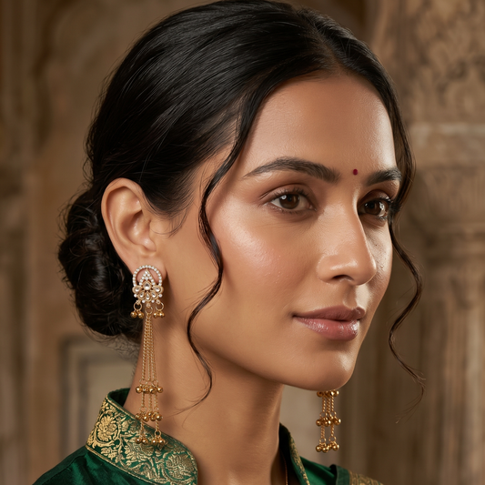 Antique Gold Kundan Long Tassel Earrings
