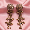 Traditional Gold-Tone Floral Crystal Studded Long Chain Earrings with Ghungroo Charms for Women
