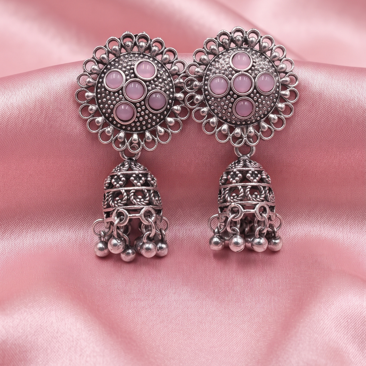 Oxidised Silver Traditional Jhumka Earrings for Women