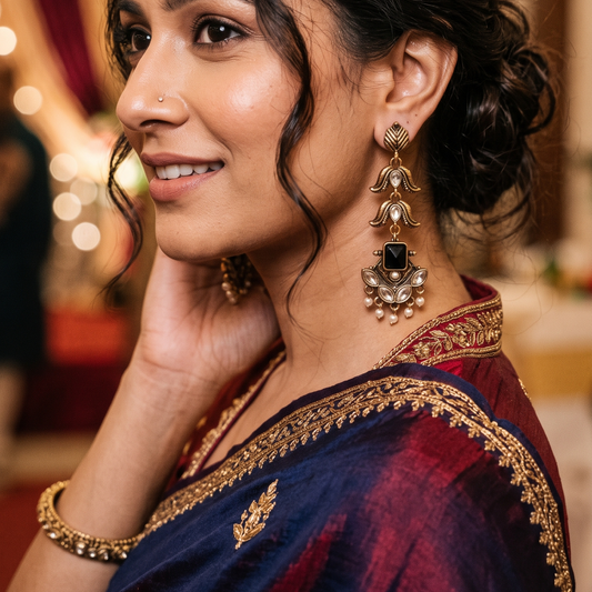 Antique Gold Kundan Pearl Drop Earrings
