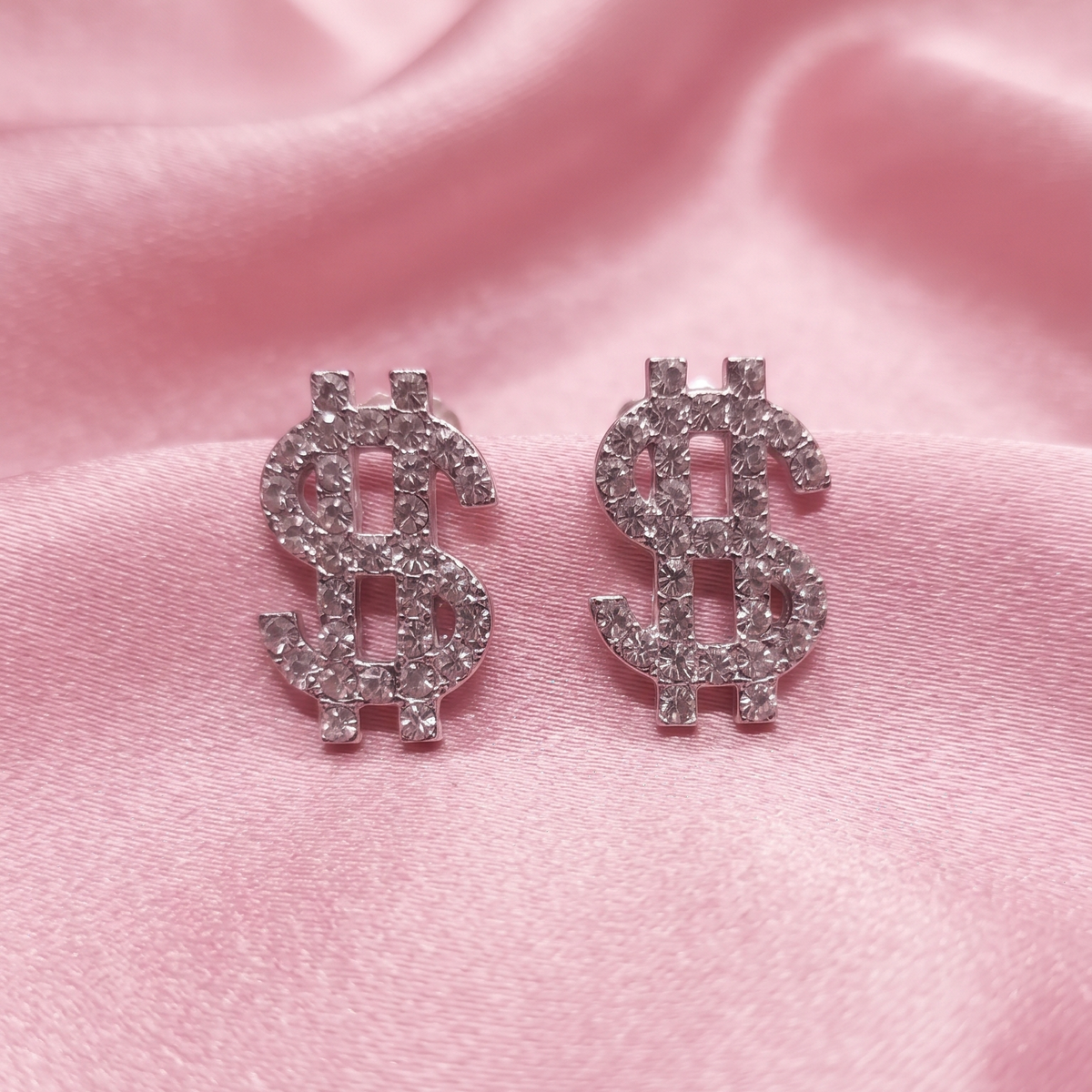 Gold Plated Crystal Studded Dollar Sign Earrings for Women