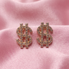 Gold Plated Crystal Studded Dollar Sign Earrings for Women