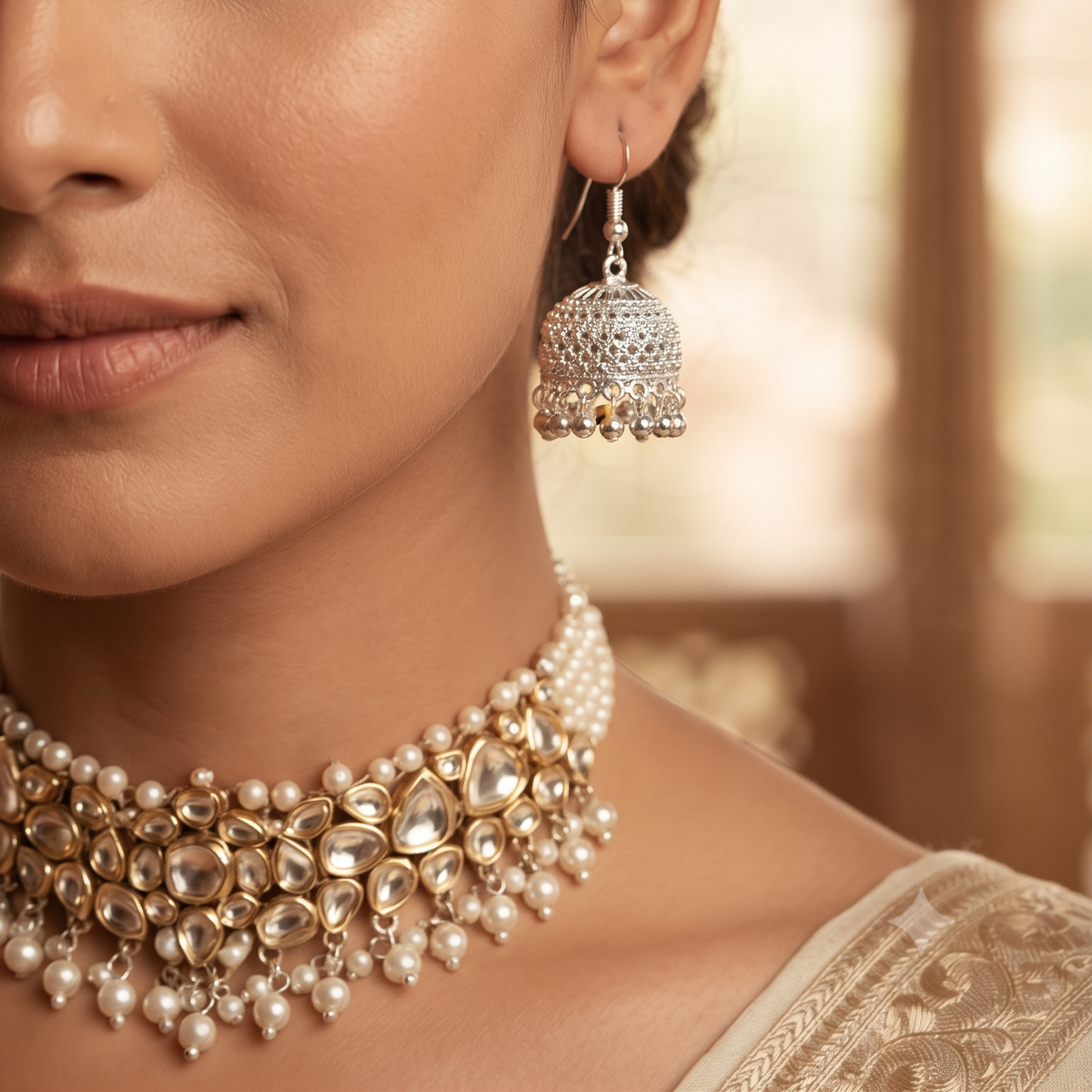 Traditional Silver-Toned Filigree Jhumka Hook Earrings for Women