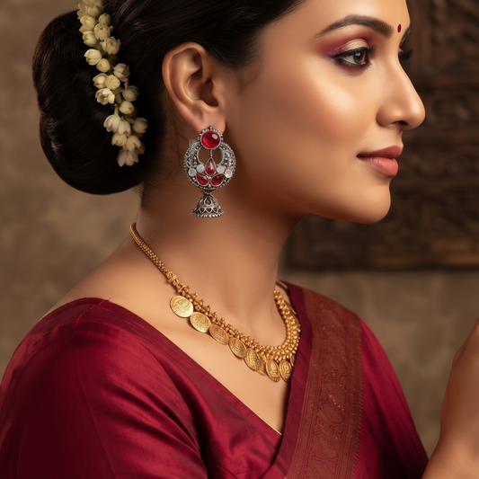 Oxidized Silver Jhumka Earrings for Women