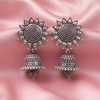Oxidized Silver Sunflower Jhumka Earrings for Women