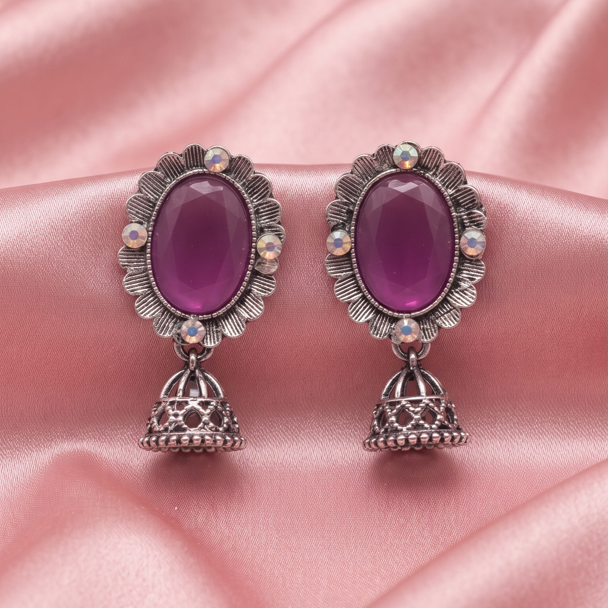 Oxidized Silver Jhumka Earrings for Women
