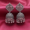 Antique Silver Oxidised Peacock Design Jhumka Earrings for Women