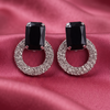 Black Stone Crystal Hoop Earrings for Women – Elegant Silver-Tone Statement Earrings