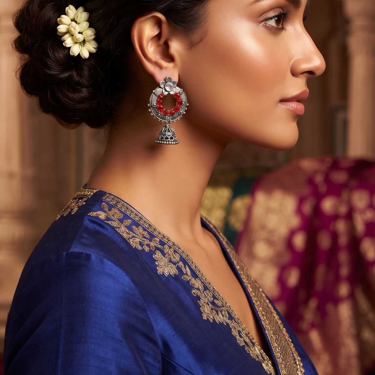 Oxidized Silver Jhumka Earrings for Women
