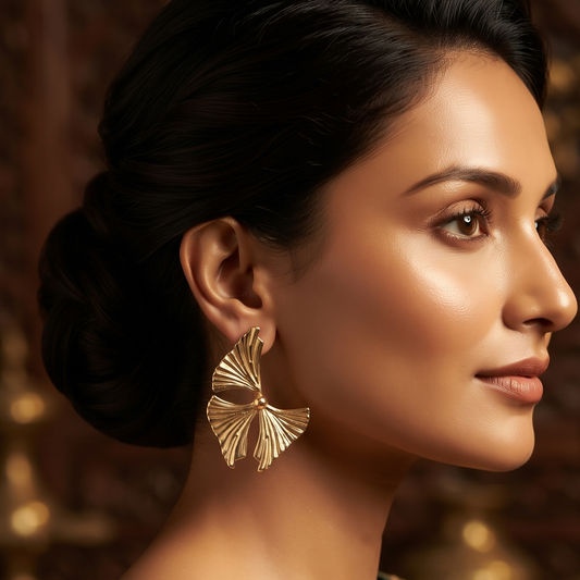 Gold Sculpted Fan Statement Earrings