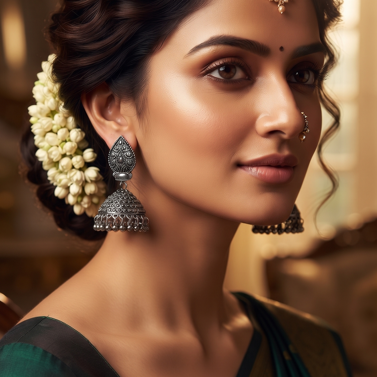 Antique Oxidised Silver Traditional Jhumka Earrings for Women