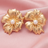 Elegant Gold-Tone Oversized Floral Statement Stud Earrings with Pearl Centre for Women