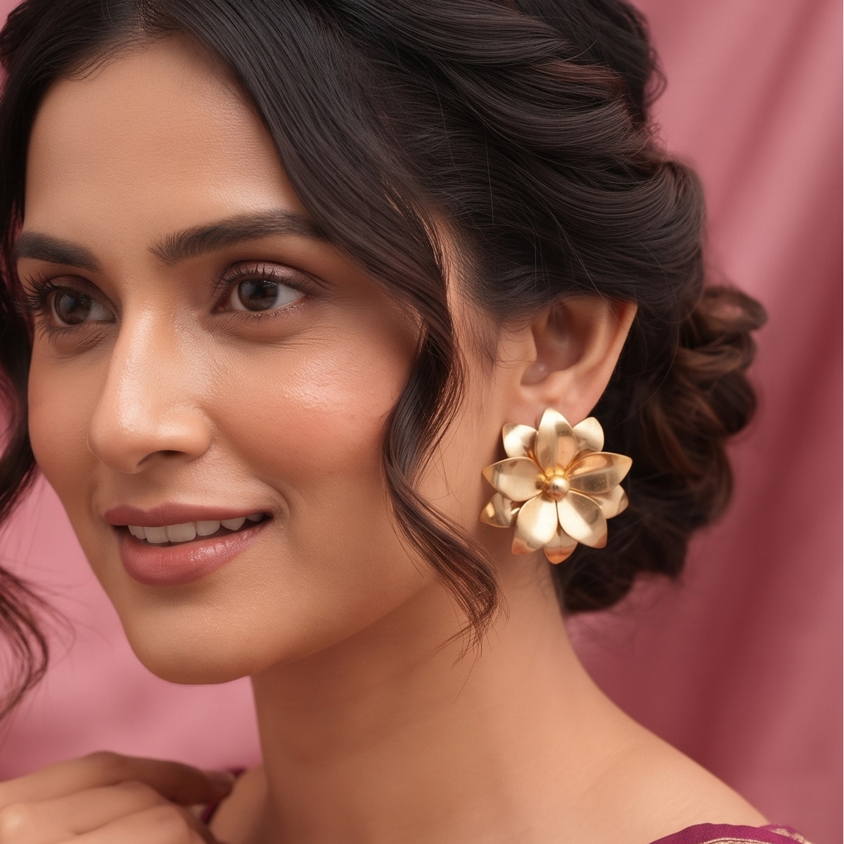 Golden Bloom Statement Stud Earrings