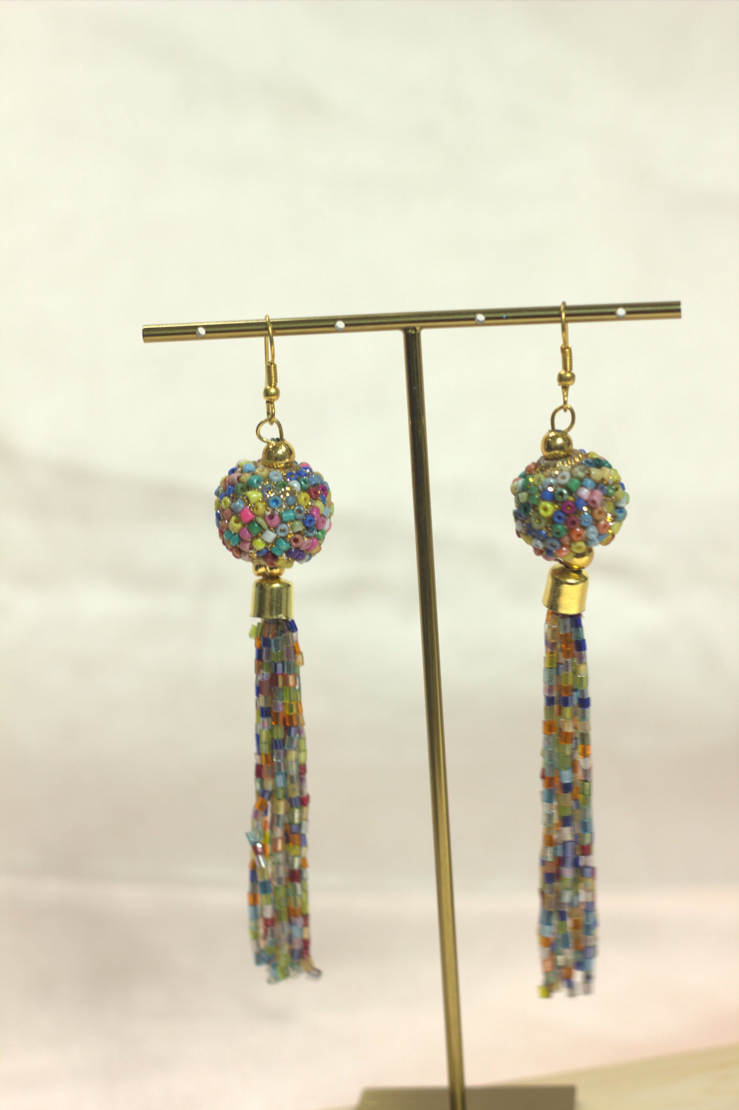 Colorful Beaded Ball Tassel Drop Earrings